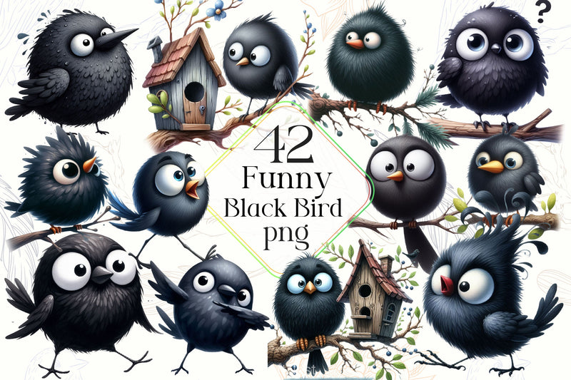 Funny Black Birds Clipart Bundle 2 - CraftNest - Digital Crafting and Art