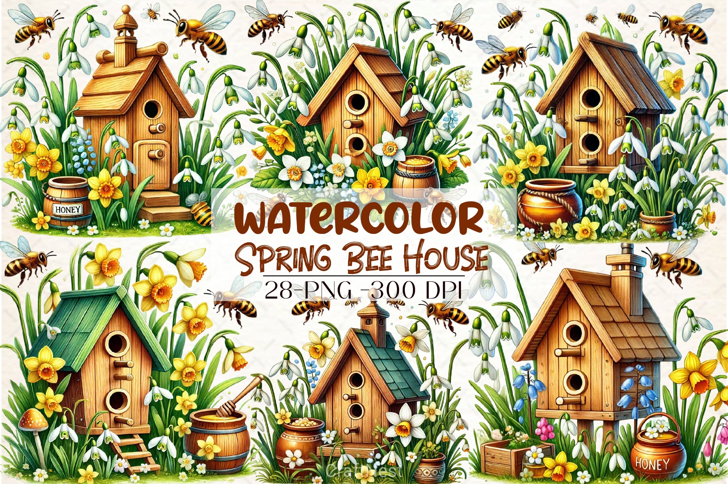 Spring Bee House Clipart Bundle - CraftNest - Digital Crafting and Art