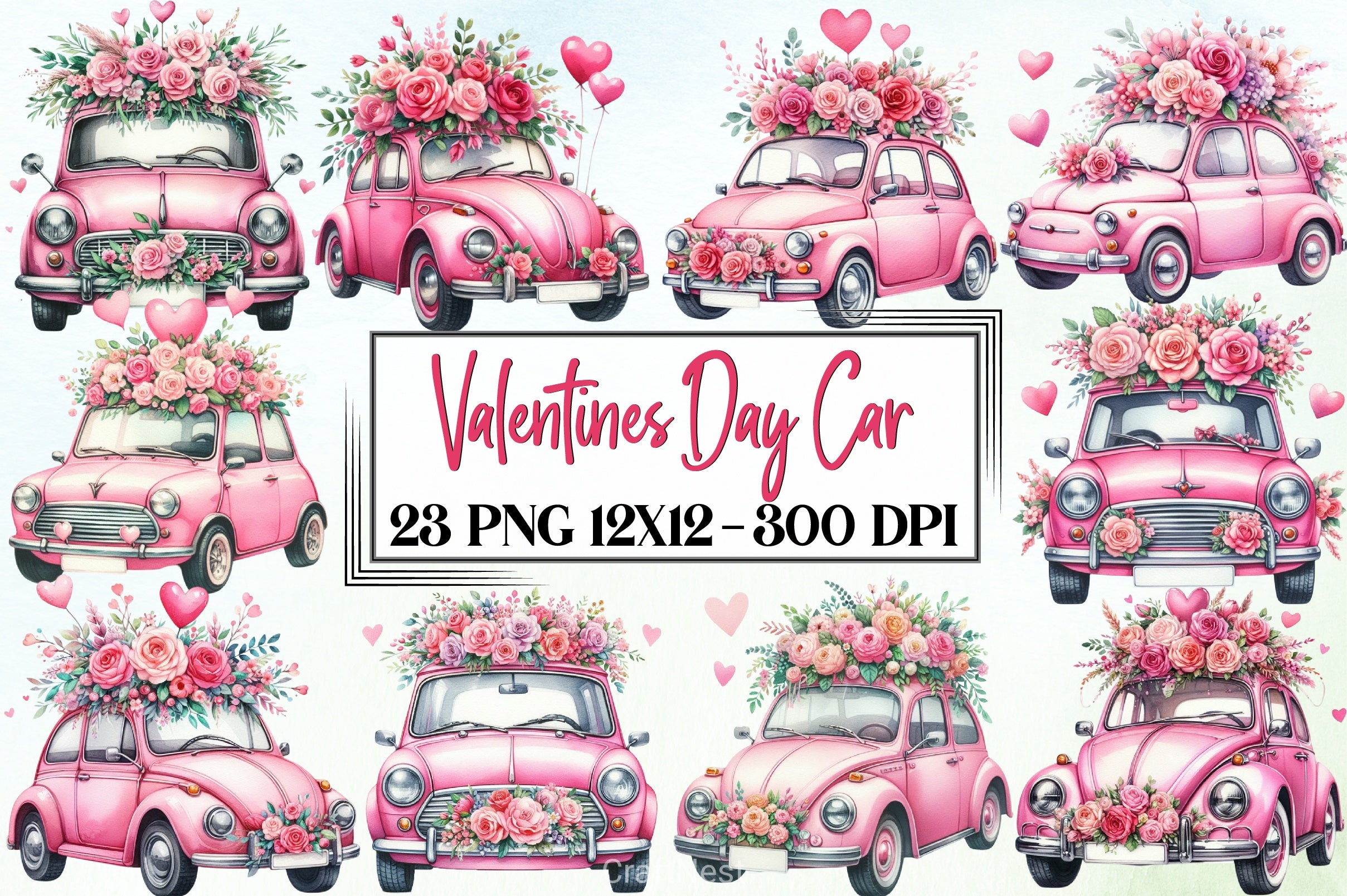 Valentine's Day Car Clipart Bundle - CraftNest - Digital Crafting and Art