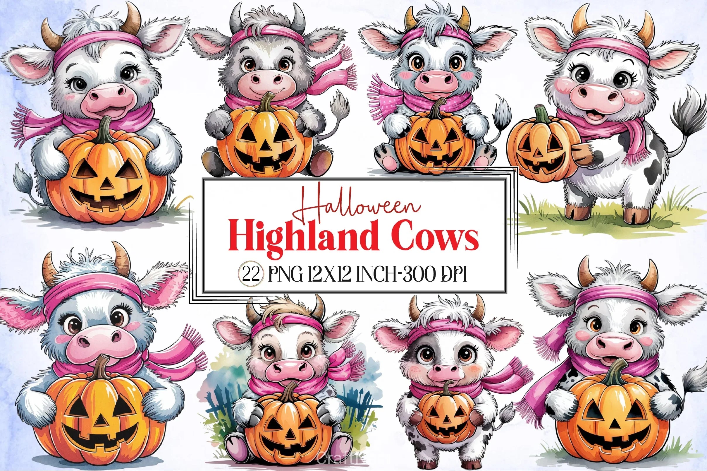 Halloween Highland Cows Clipart Bundle - CraftNest - Digital Crafting and Art