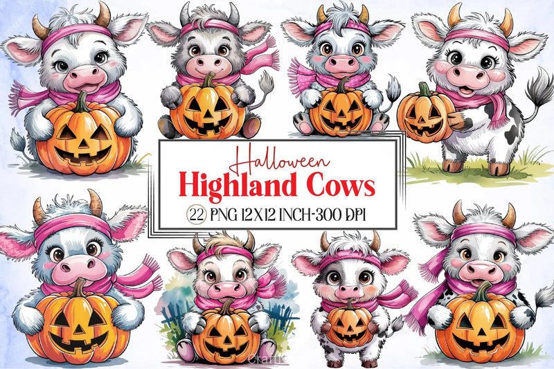 Halloween Highland Cows Clipart Bundle - CraftNest - Digital Crafting and Art