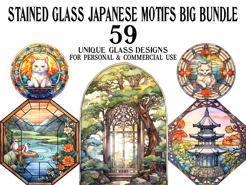 Stained Glass Japanese Motifs Clipart - CraftNest