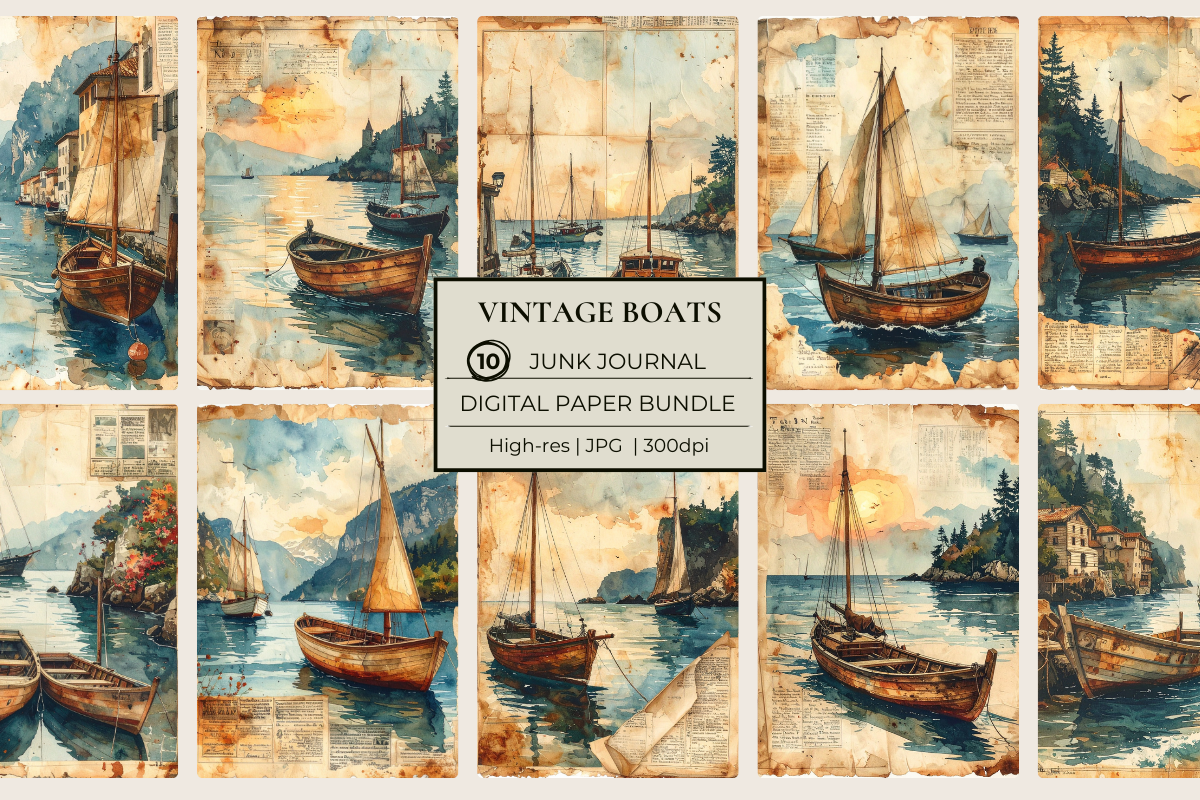 Vintage Boats Junk Journal Papers