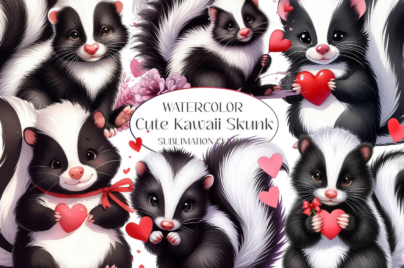 Cute Kawaii Skunk Clipart Bundle - CraftNest - Digital Crafting and Art