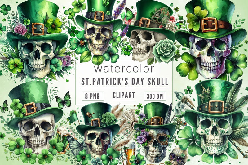 St Patricks Skull Clipart Bundle - CraftNest - Digital Crafting and Art