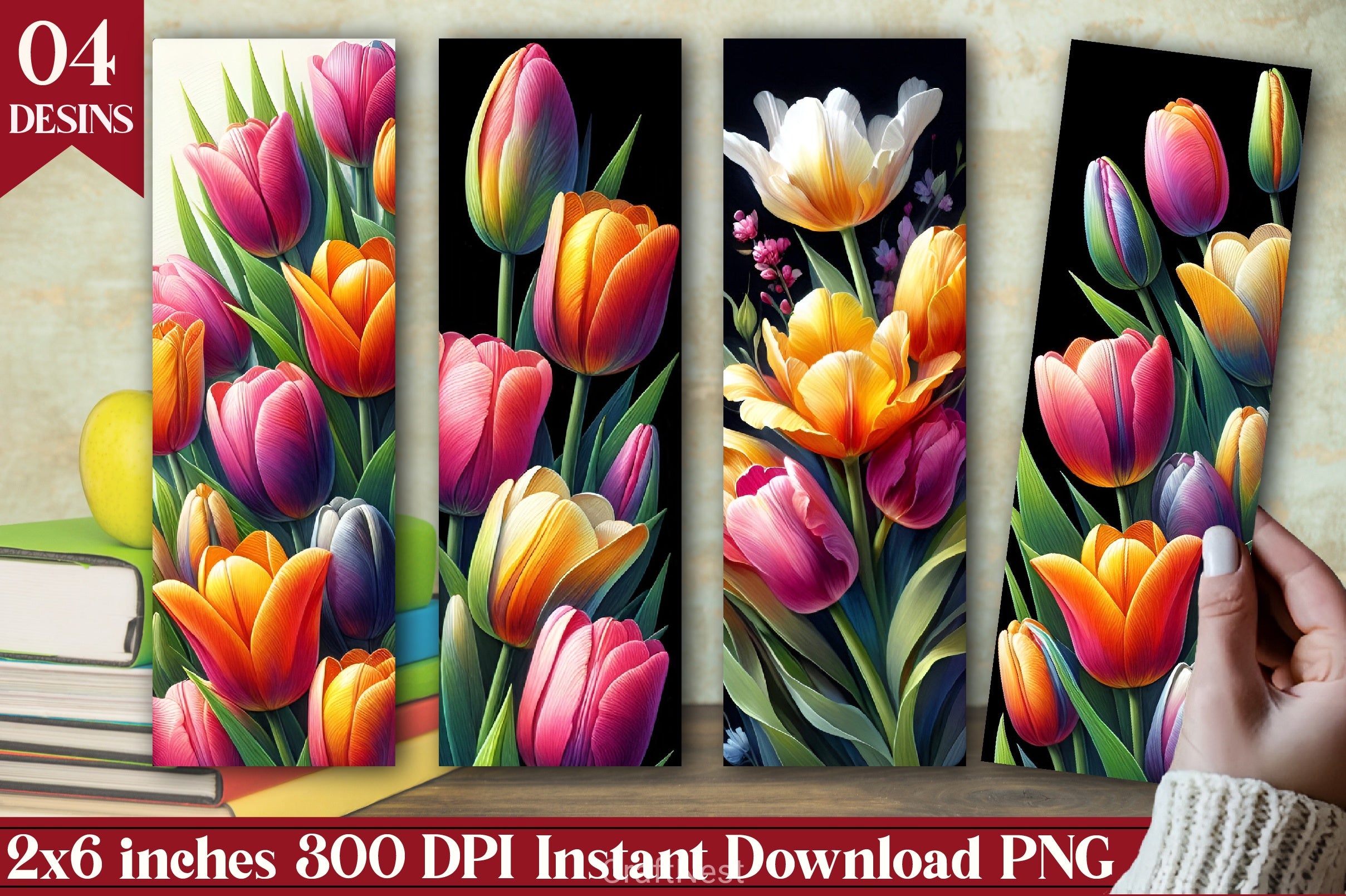 Tulips Bookmarks Junk Journal 3 - CraftNest - Digital Crafting and Art