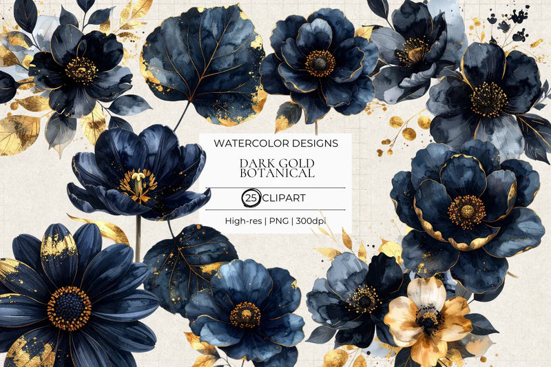 Dark Gold Botanicals Clipart - CraftNest - Digital Crafting and Art