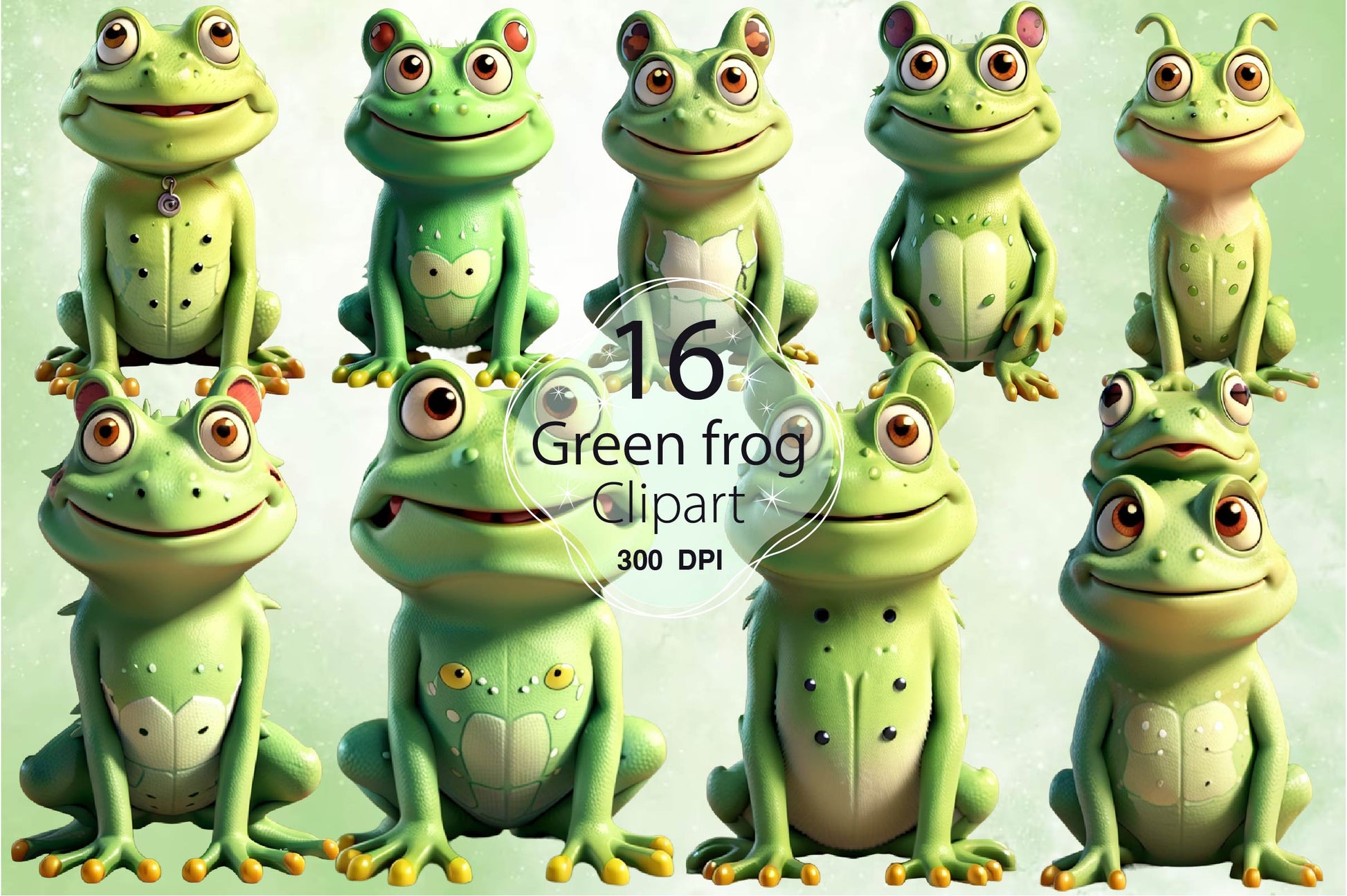 Green Frog Clipart Bundle - CraftNest - Digital Crafting and Art