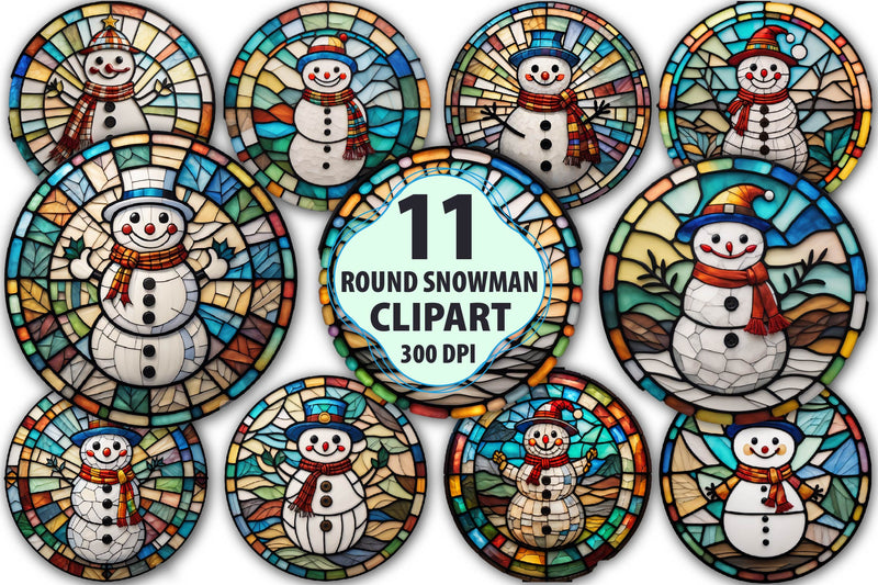 Round Stained Glass Christmas Snowman Clipart Bundle - CraftNest - Digital Crafting and Art