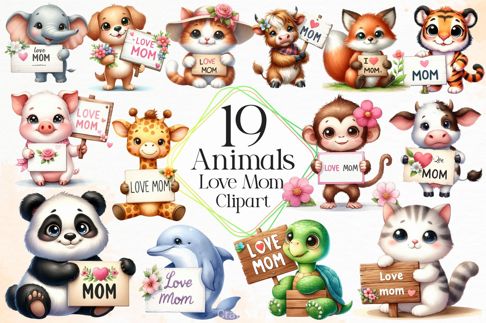 Animals Love Mom Clipart Bundle - CraftNest - Digital Crafting and Art