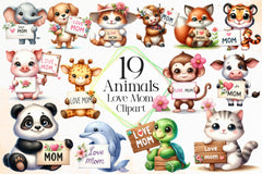 Animals Love Mom Clipart Bundle - CraftNest - Digital Crafting and Art
