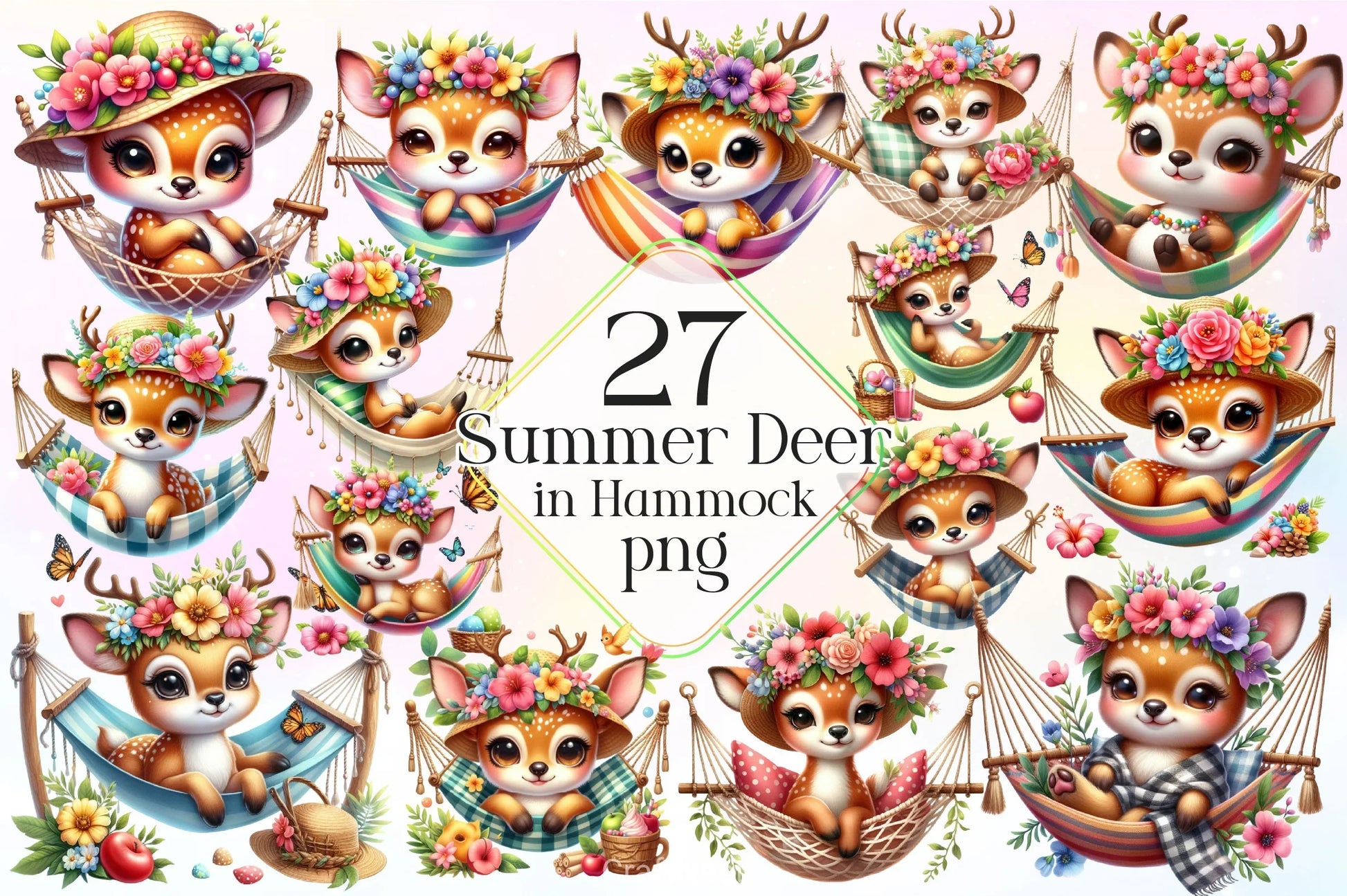 Summer Deer In Hammock Clipart Bundle - CraftNest - Digital Crafting and Art