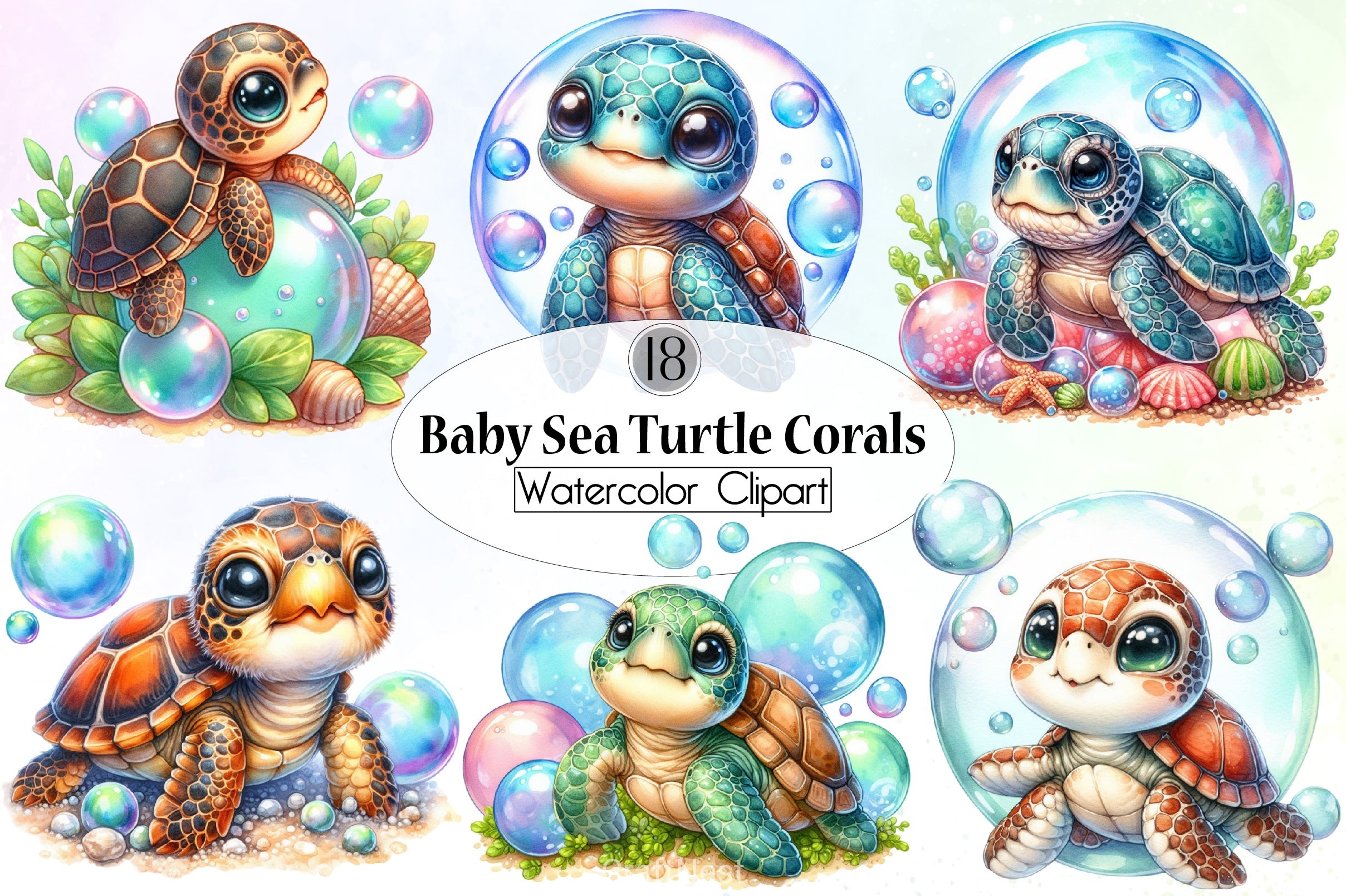 Baby Sea Turtle Corals Clipart Bundle - CraftNest - Digital Crafting and Art