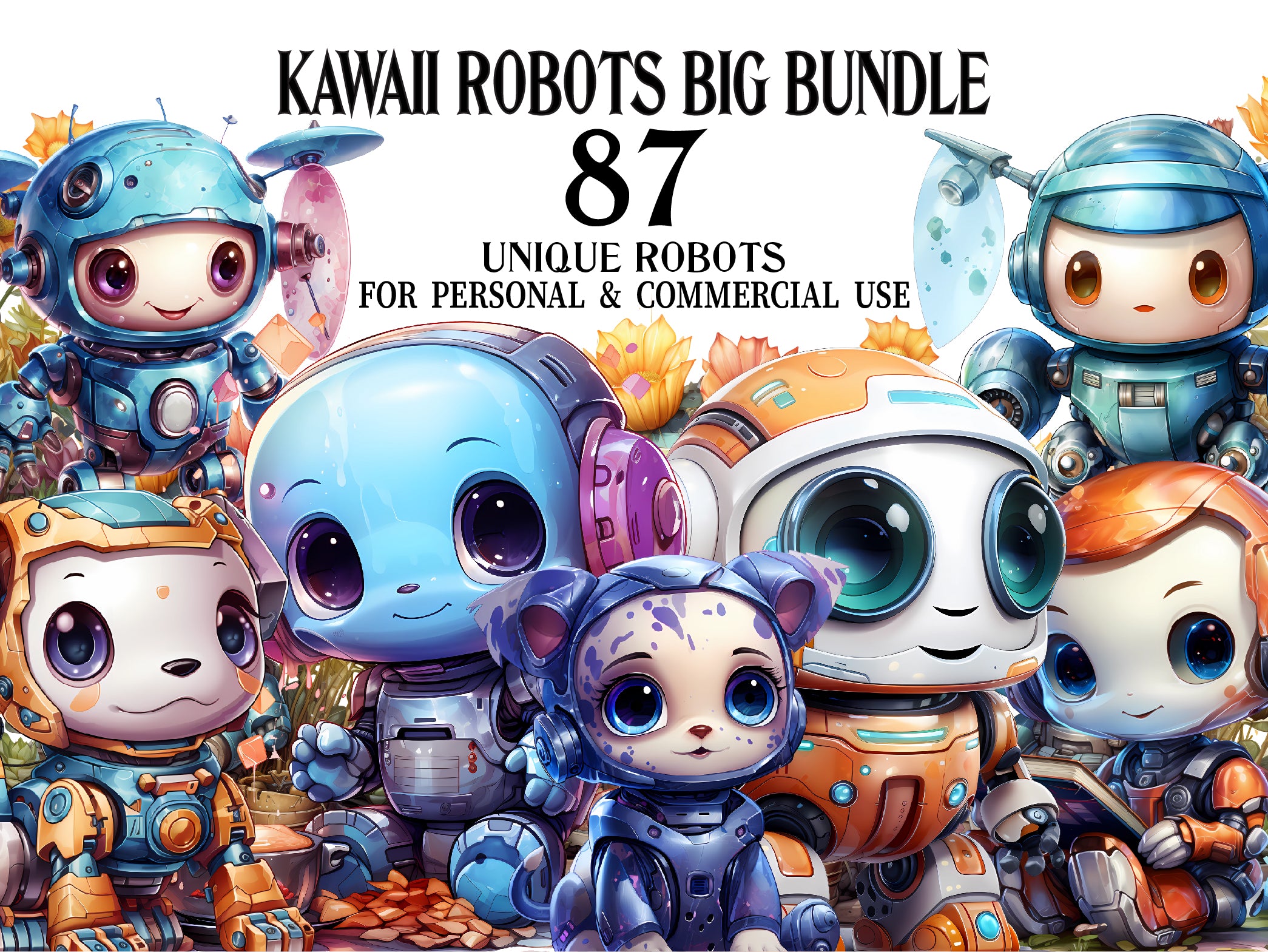 Kawaii Robots Clipart - CraftNest