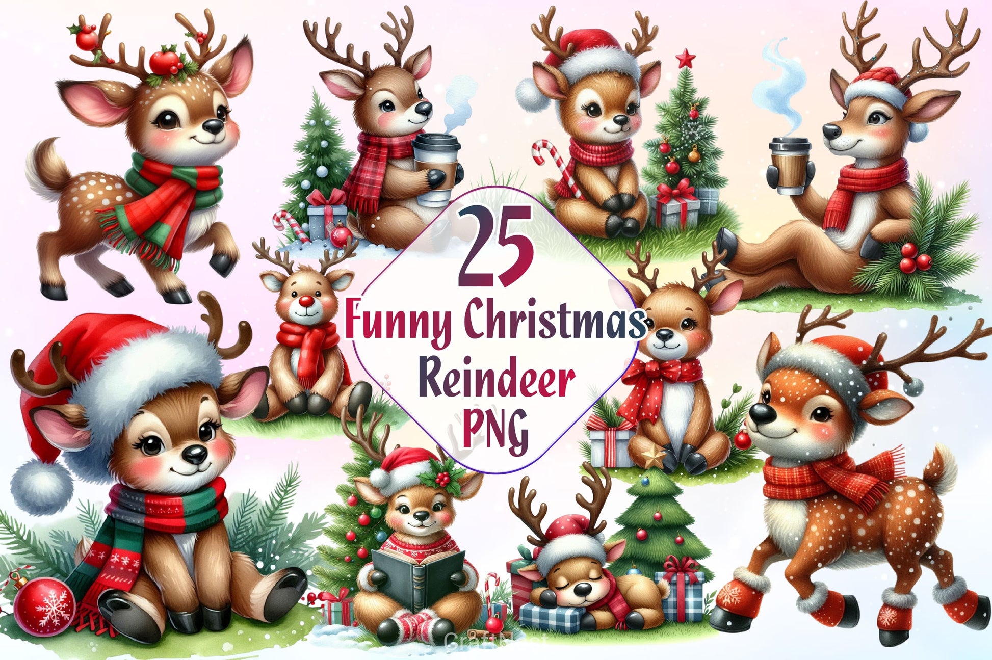 Funny Christmas Reindeer Clipart Bundle 6 - CraftNest - Digital Crafting and Art