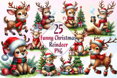 Funny Christmas Reindeer Clipart Bundle 6 - CraftNest - Digital Crafting and Art