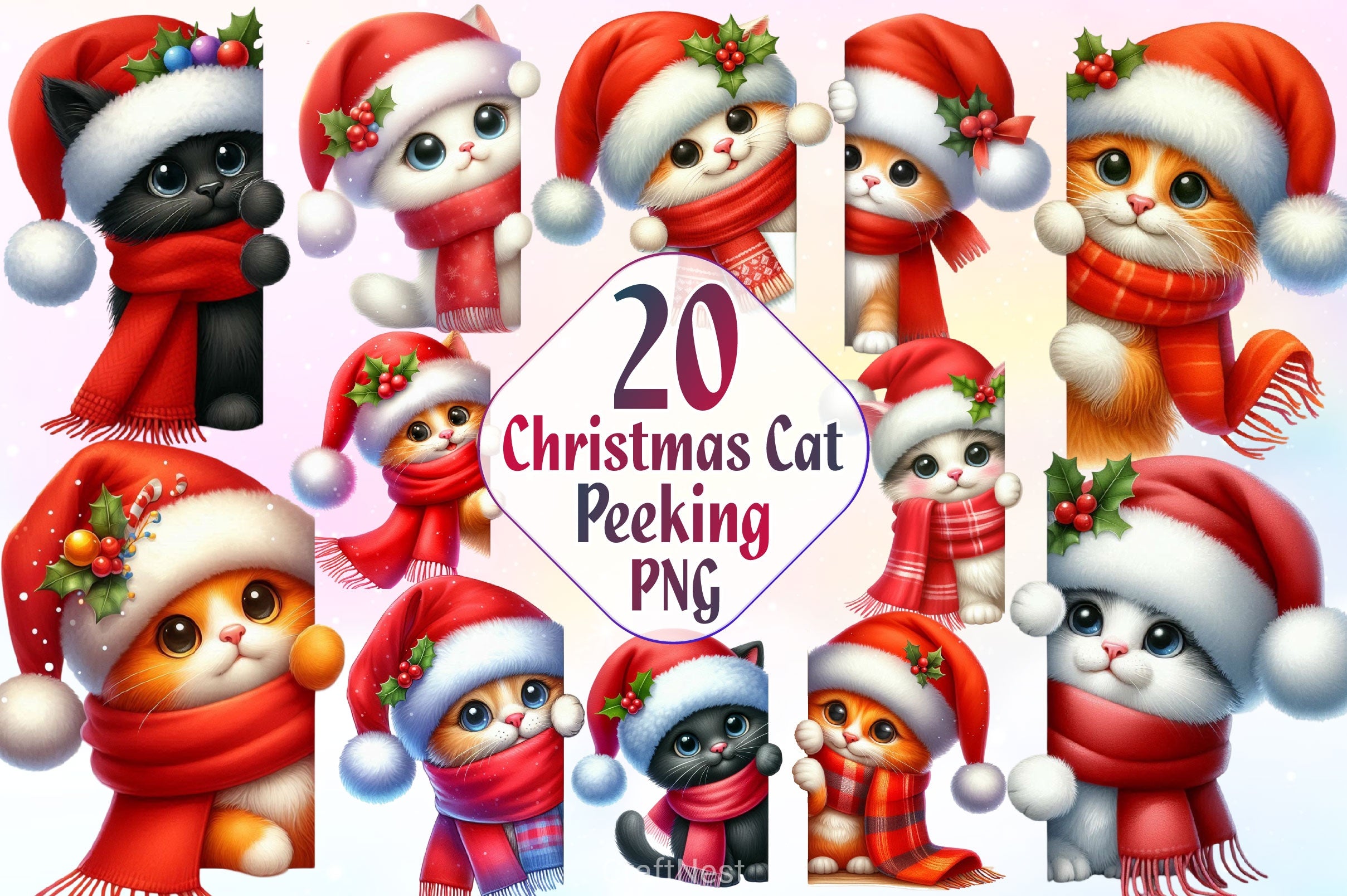 Christmas Cat Peeking Around Corner Clipart Bundle - CraftNest - Digital Crafting and Art