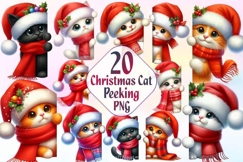 Christmas Cat Peeking Around Corner Clipart Bundle - CraftNest - Digital Crafting and Art