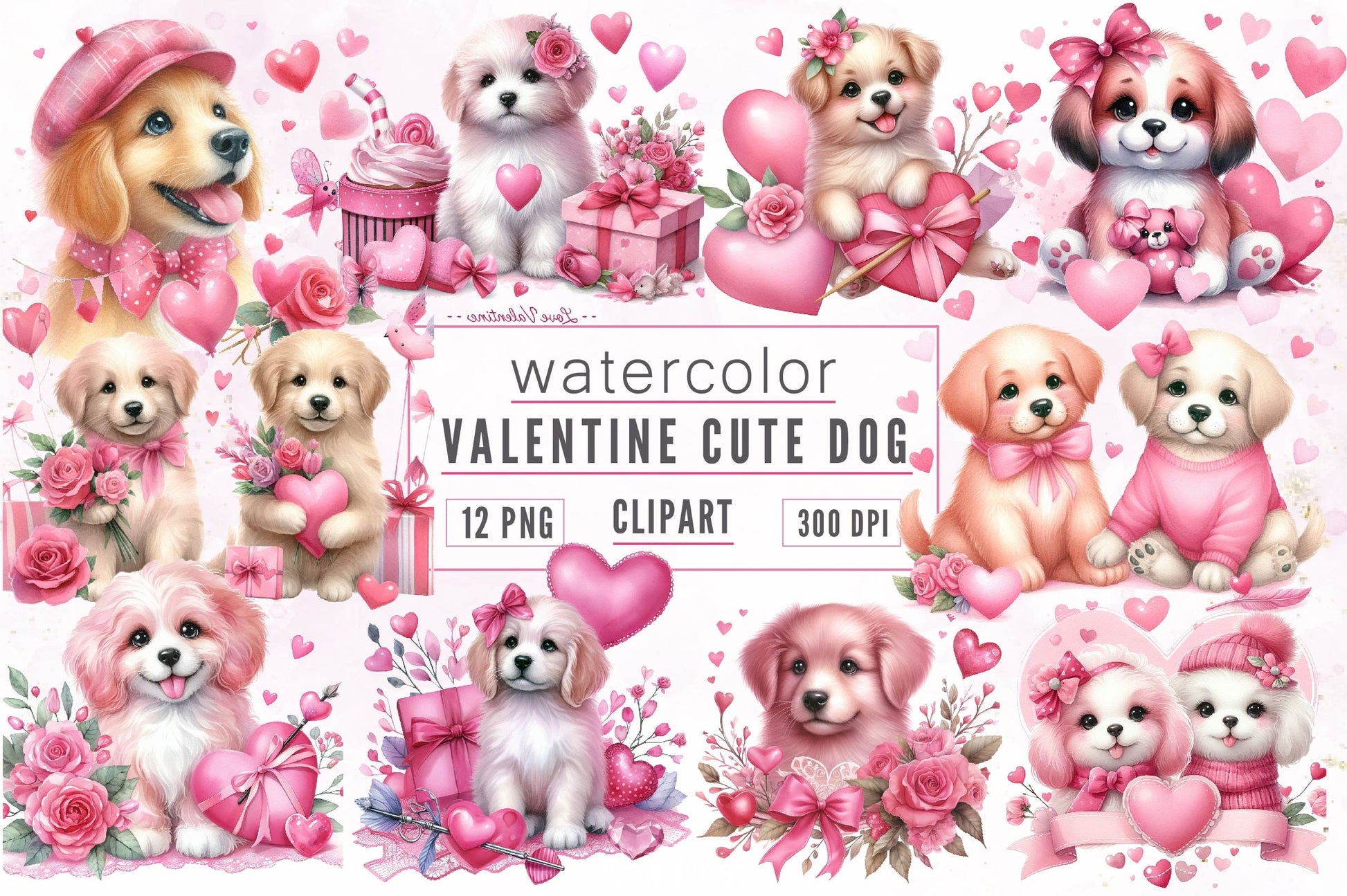 Valentine Dog Clipart Bundle 3 - CraftNest - Digital Crafting and Art