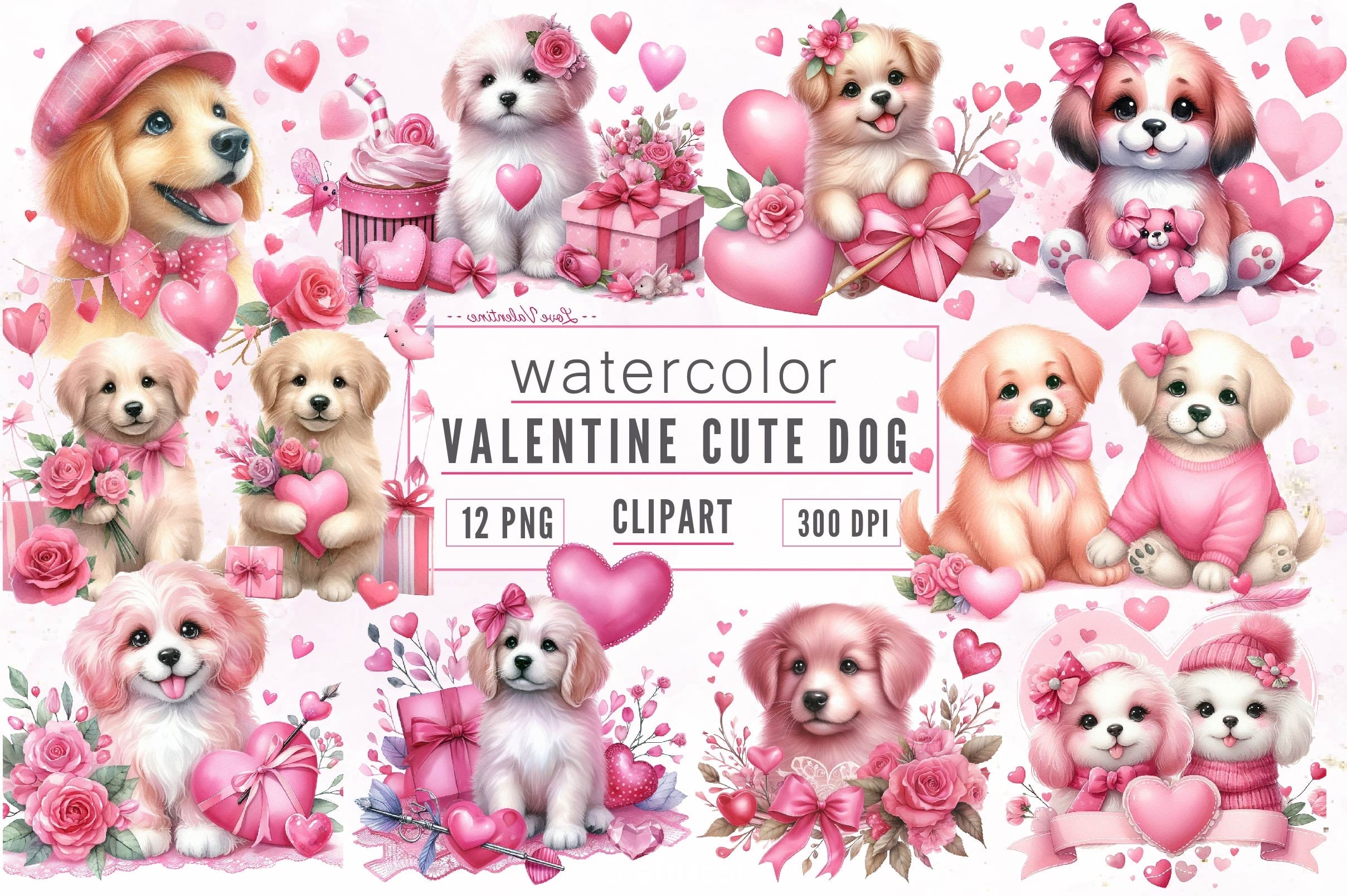 Valentine Dog Clipart Bundle 3 - CraftNest - Digital Crafting and Art