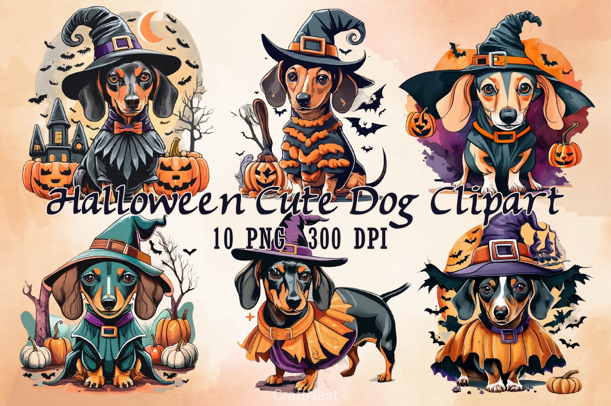 Halloween Cute Dog Clipart Bundle - CraftNest - Digital Crafting and Art