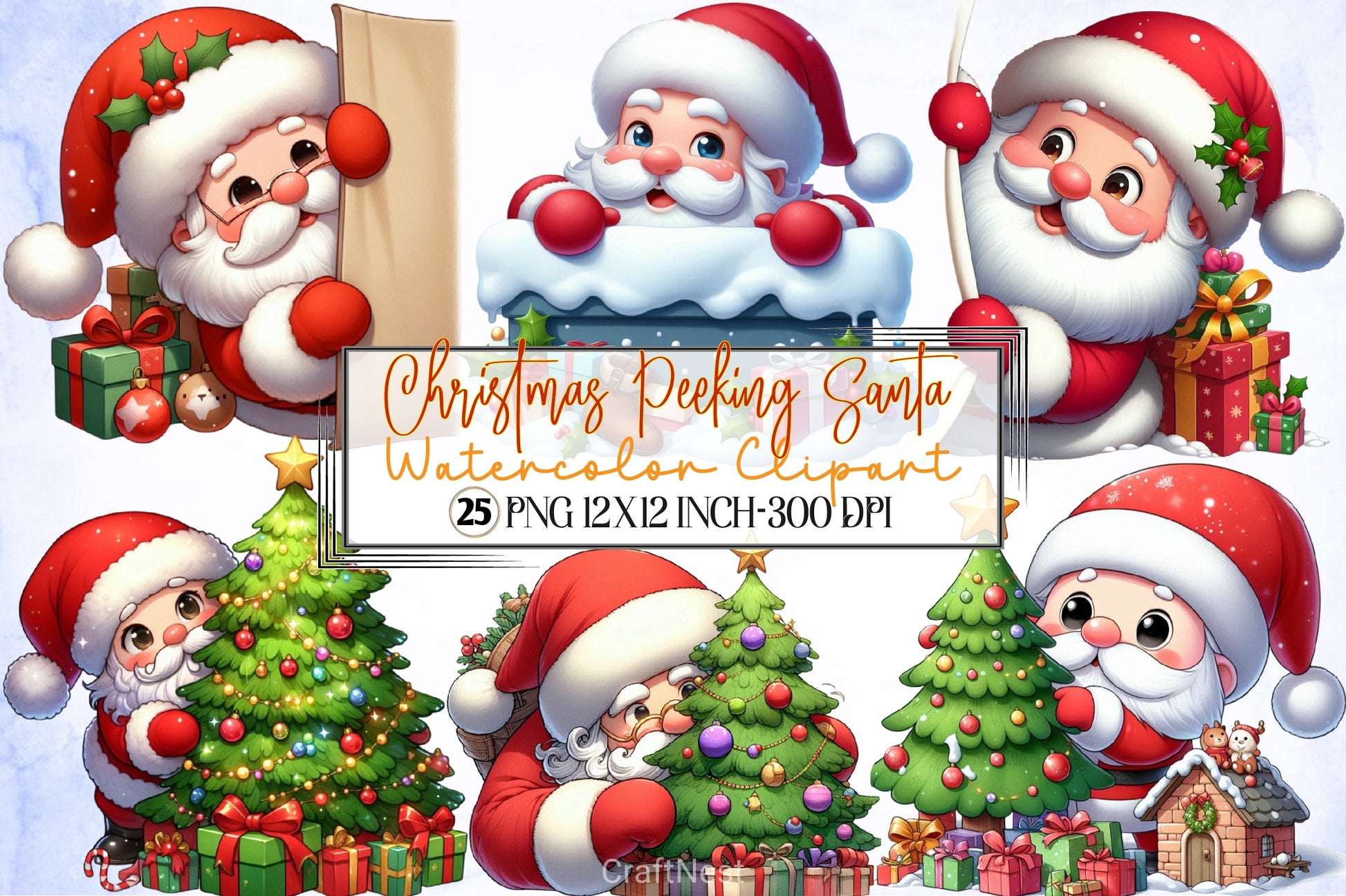 Christmas Peeking Santa Clipart Bundle - CraftNest - Digital Crafting and Art