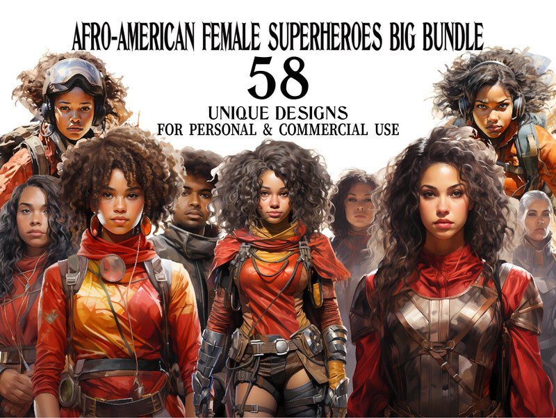 Afro-American Female Superheroes Clipart - CraftNest