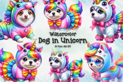 Cute Dog In Unicorn Costume Clipart Bundle - CraftNest - Digital Crafting and Art