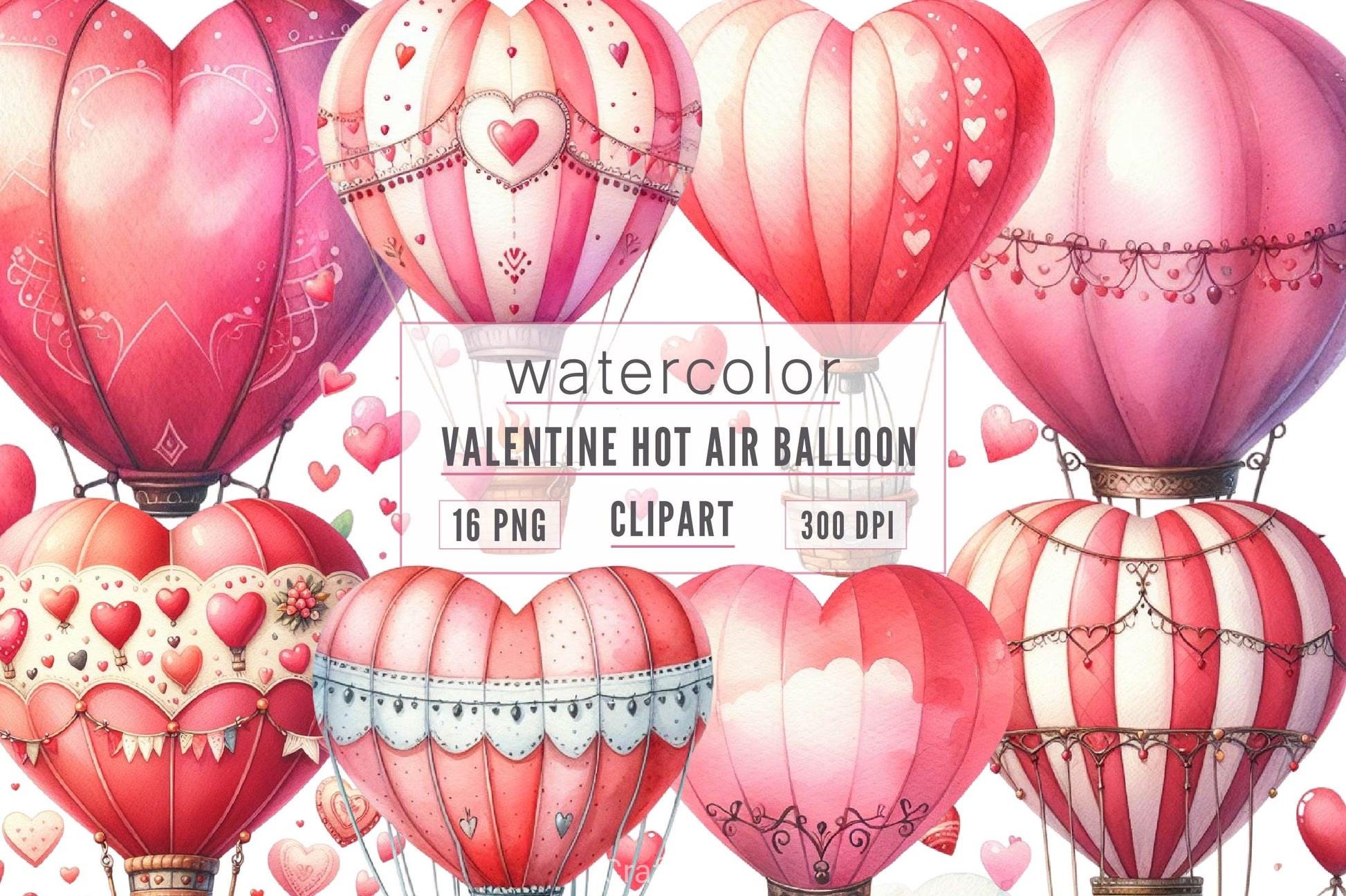 Valentine Hot Air Balloon Clipart Bundle - CraftNest - Digital Crafting and Art