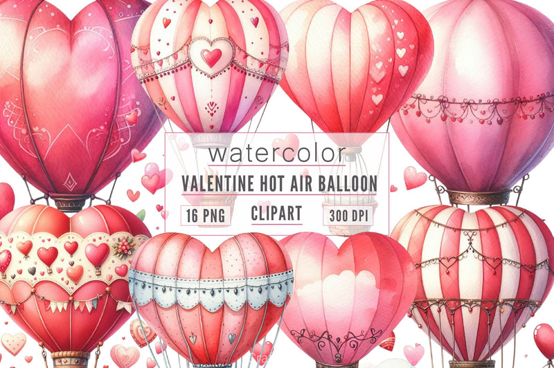 Valentine Hot Air Balloon Clipart Bundle - CraftNest - Digital Crafting and Art