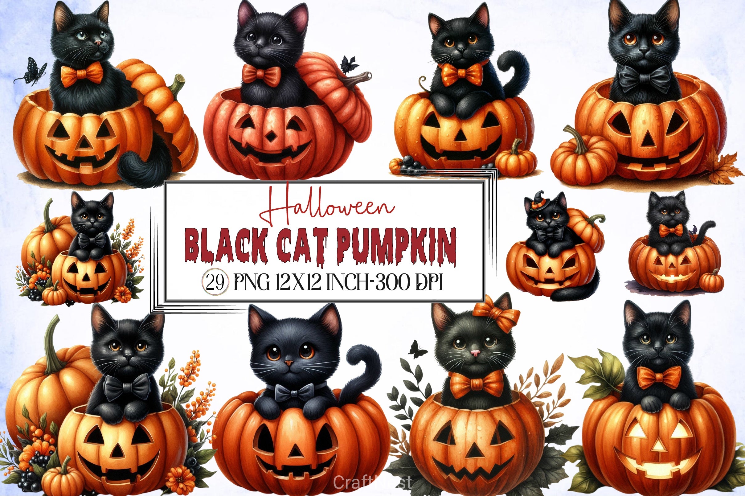 Halloween Cat & Pumpkin Clipart Bundle - CraftNest - Digital Crafting and Art