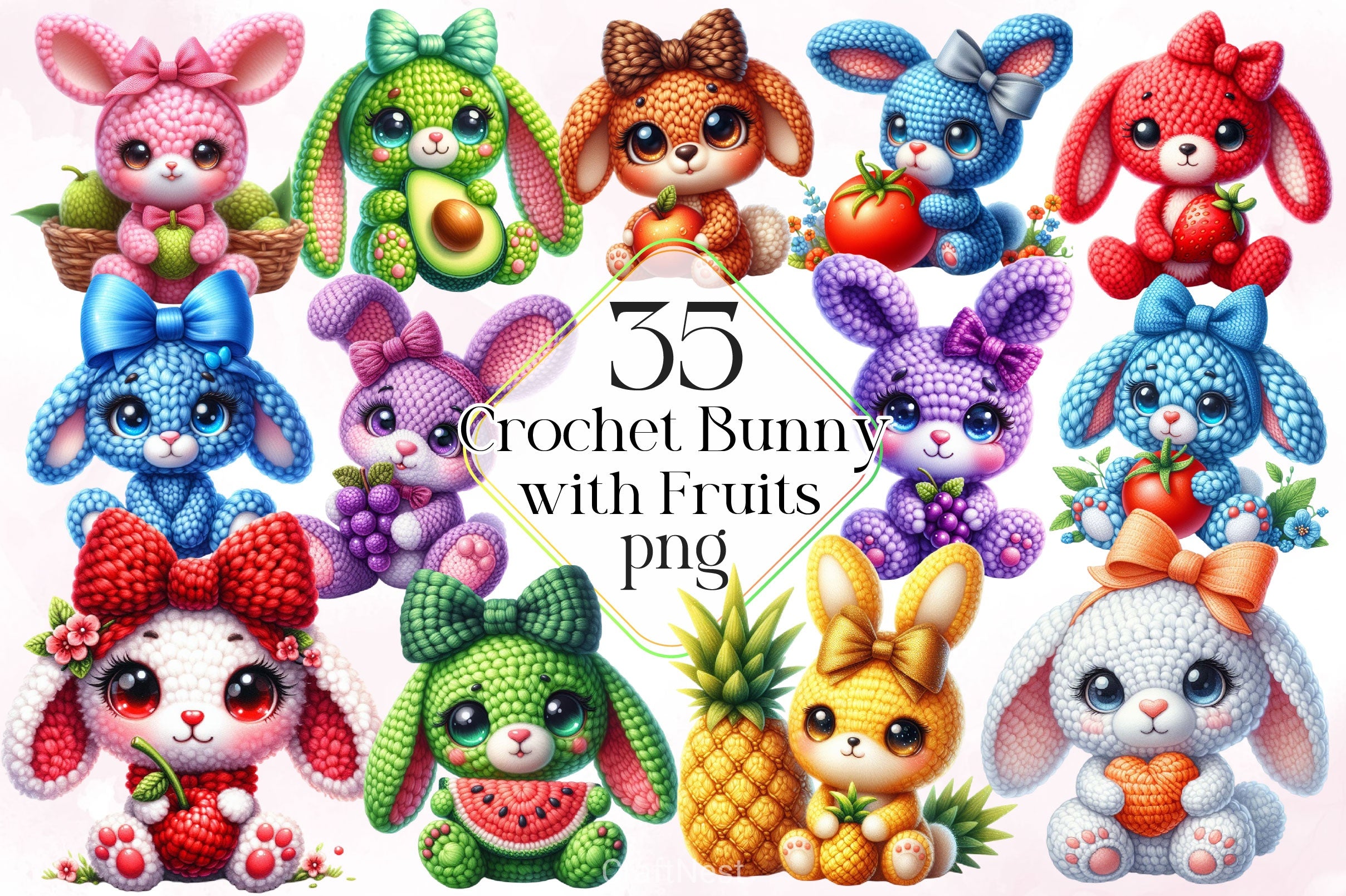 Crochet Bunny With Fruits Clipart Bundle 2 - CraftNest - Digital Crafting and Art