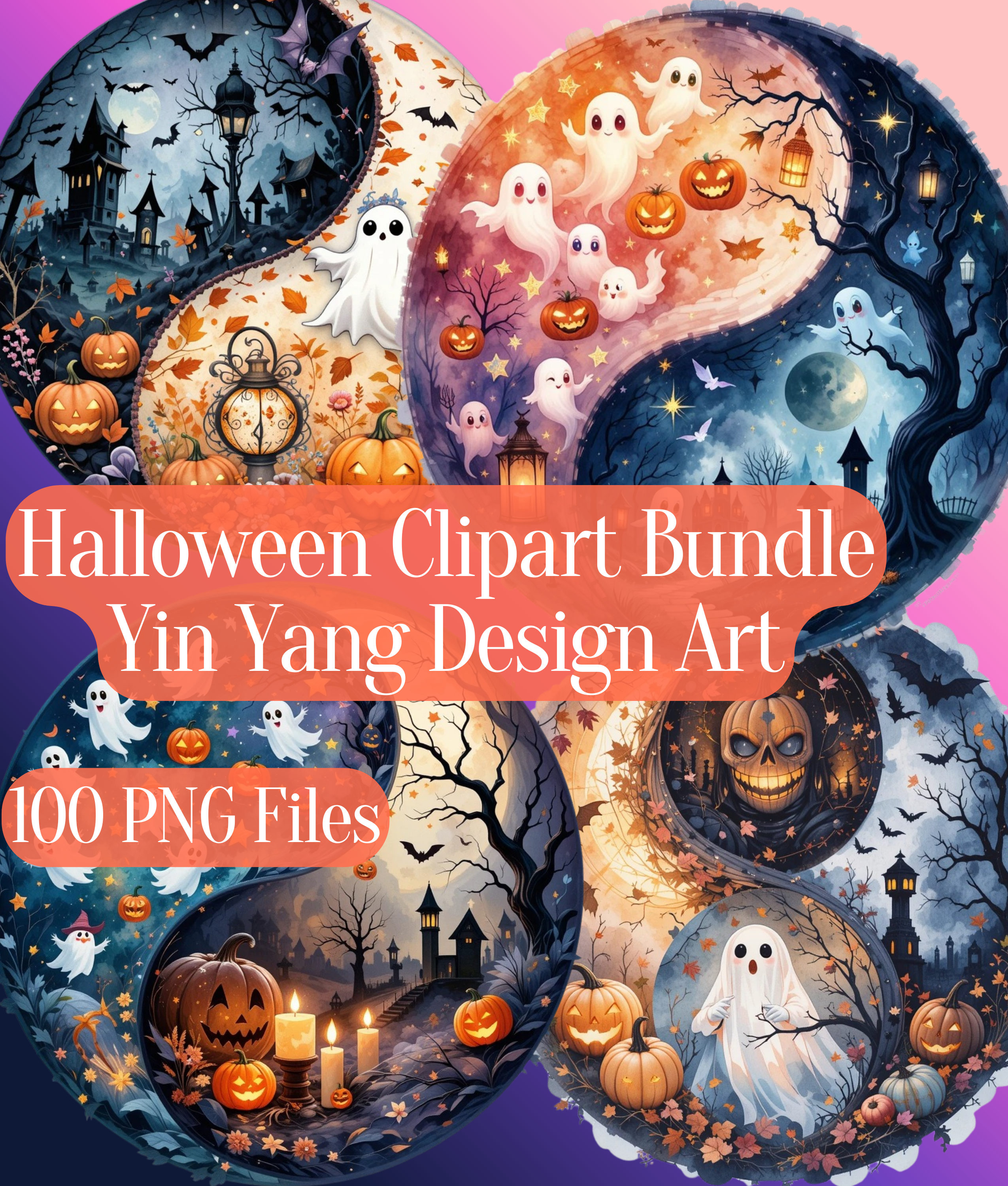 Yin Yang Halloween Clipart Bundle