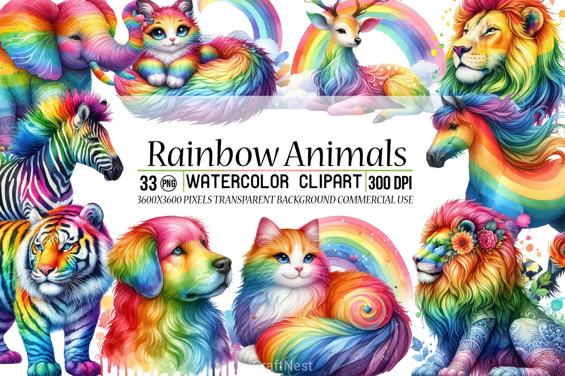 Rainbow Animals Clipart 22 - CraftNest - Digital Crafting and Art