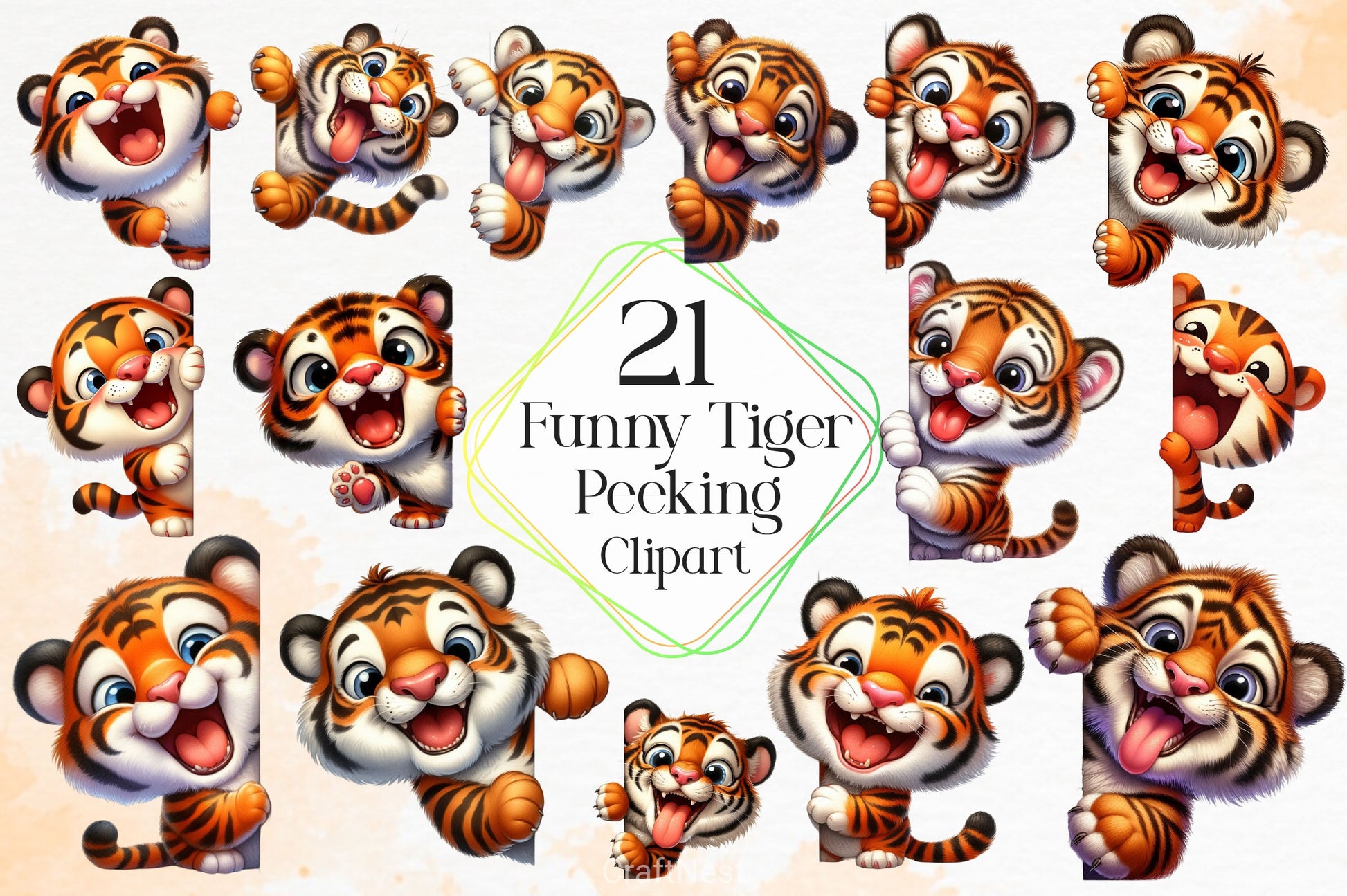 Funny Tiger Peeking Around Corner Clipart Bundle - CraftNest - Digital Crafting and Art