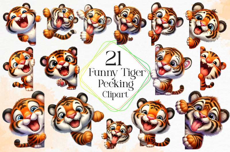 Funny Tiger Peeking Around Corner Clipart Bundle - CraftNest - Digital Crafting and Art