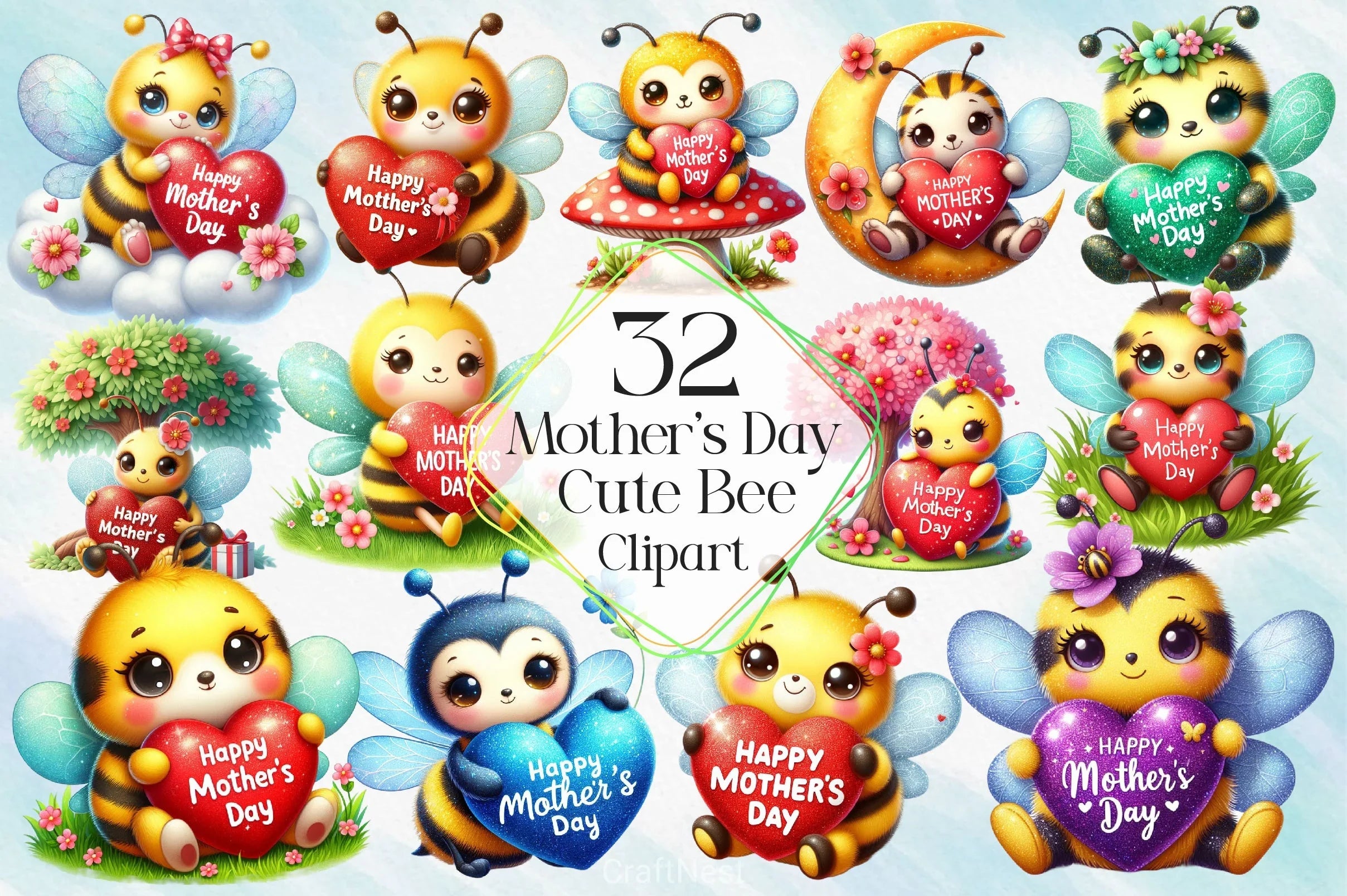 Mother's Day Cute Bee Clipart Bundle - CraftNest - Digital Crafting and Art