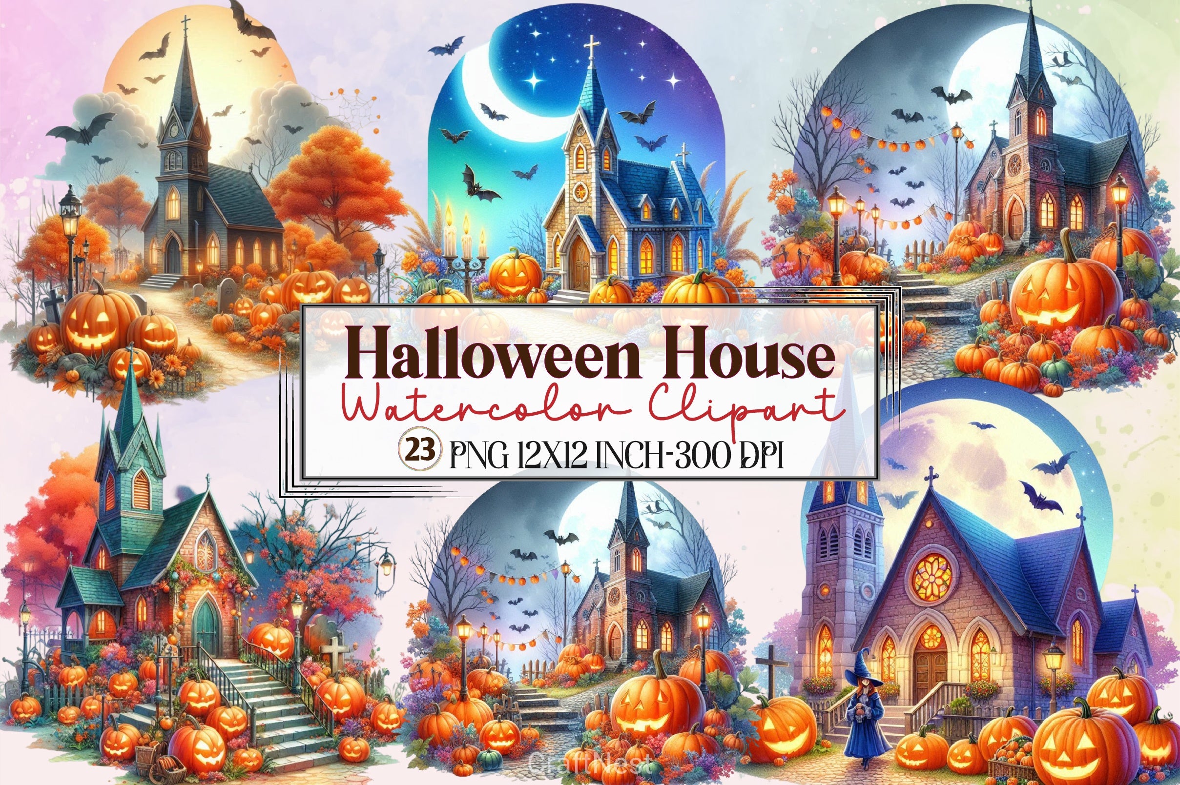 Halloween House Clipart Bundle 6 - CraftNest - Digital Crafting and Art