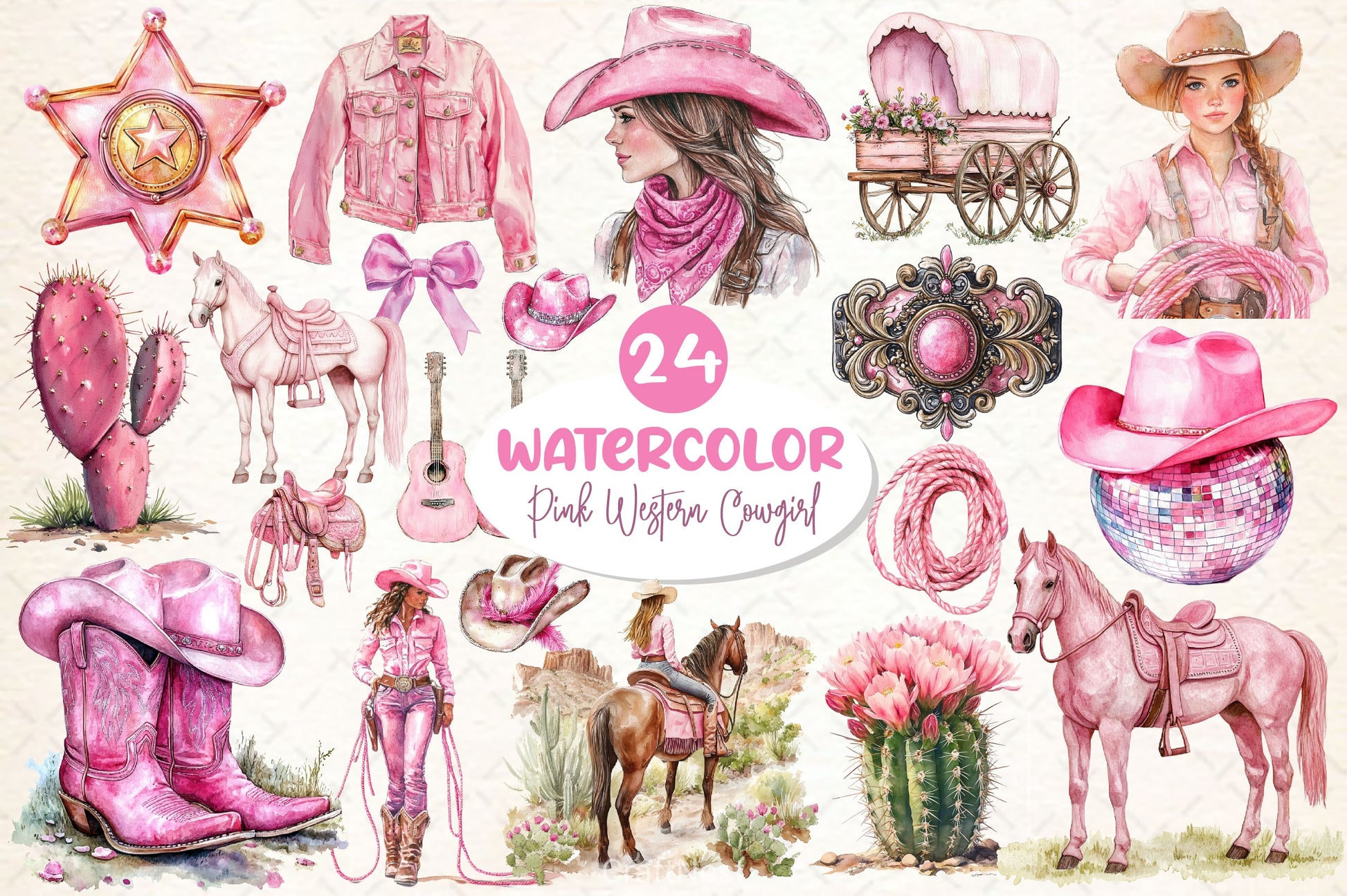Pink Western Cowgirl Clipart Bundle 2 - CraftNest - Digital Crafting and Art