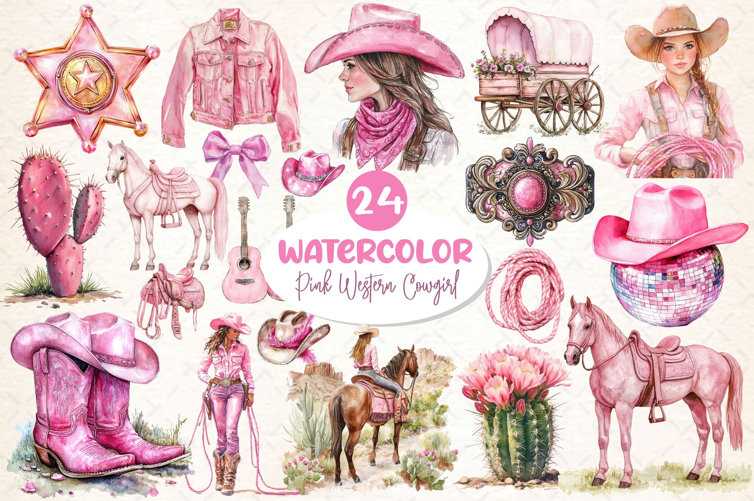 Pink Western Cowgirl Clipart Bundle 2 - CraftNest - Digital Crafting and Art