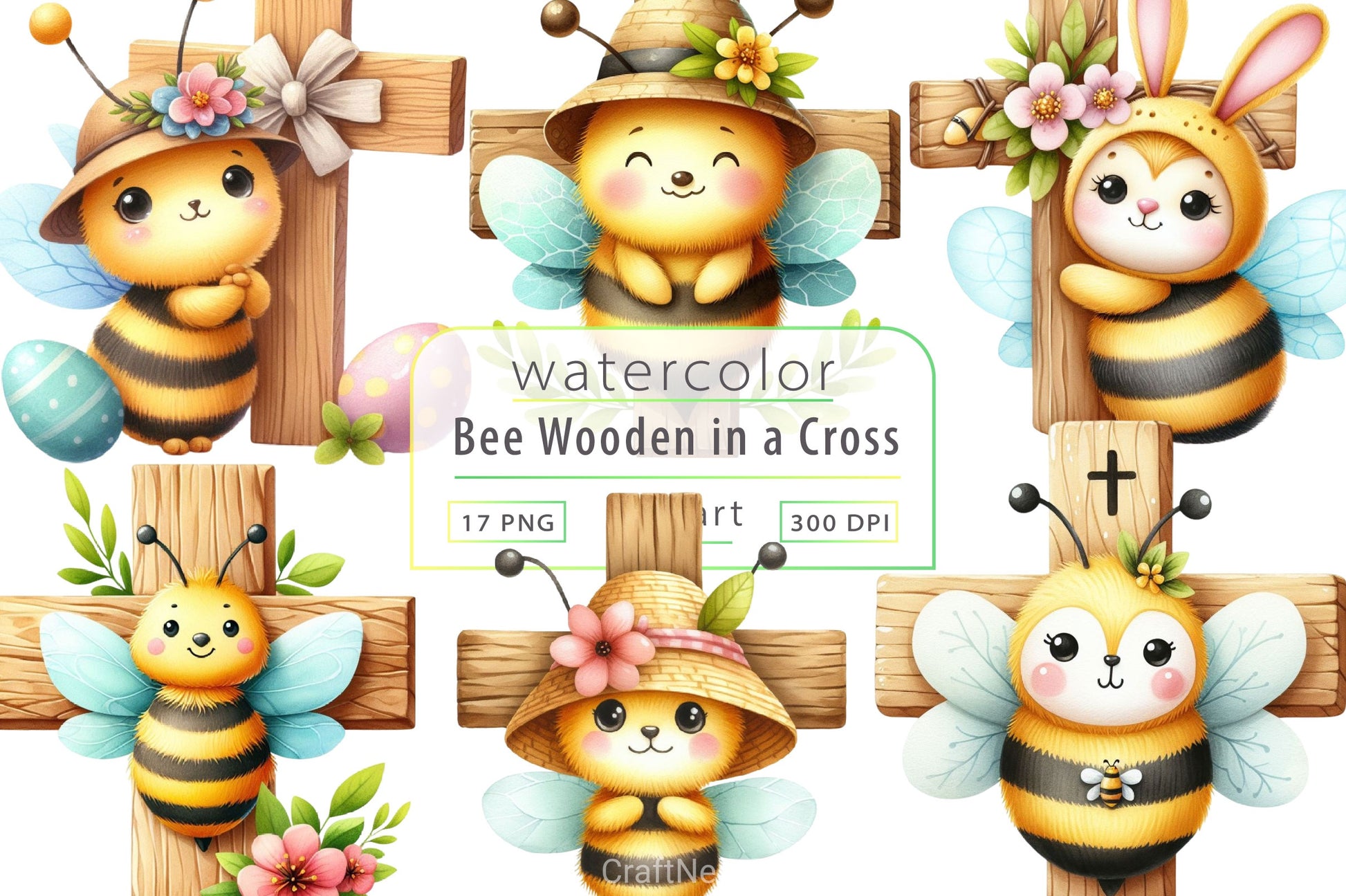 Cute Bee Wooden In A Cross Clipart Bundle - CraftNest - Digital Crafting and Art