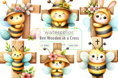 Cute Bee Wooden In A Cross Clipart Bundle - CraftNest - Digital Crafting and Art
