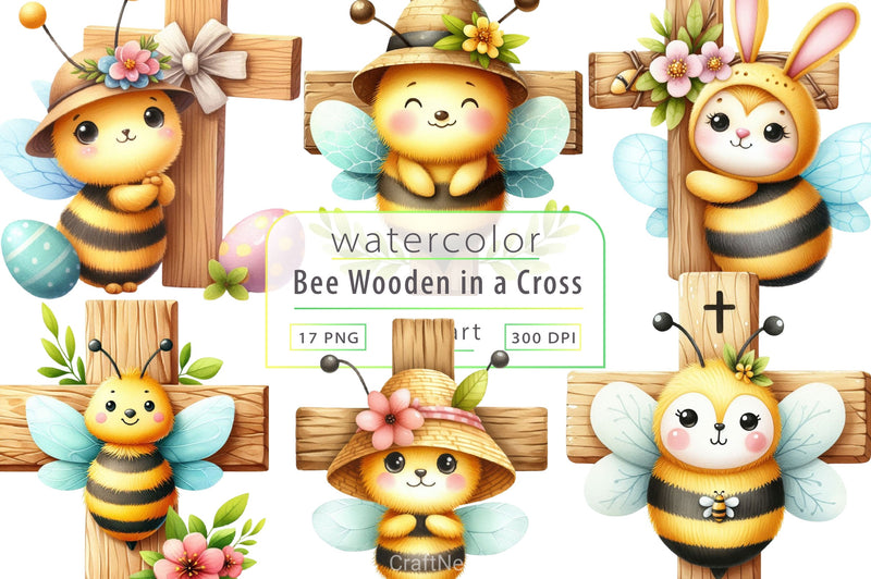 Cute Bee Wooden In A Cross Clipart Bundle - CraftNest - Digital Crafting and Art