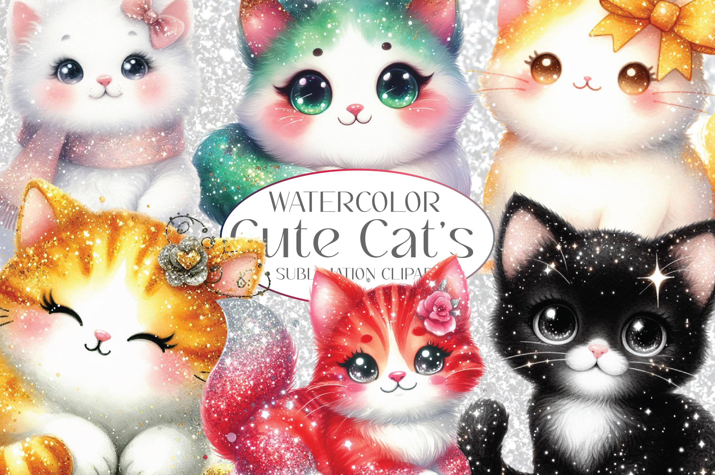 Glitter Cat's Clipart Bundle - CraftNest - Digital Crafting and Art