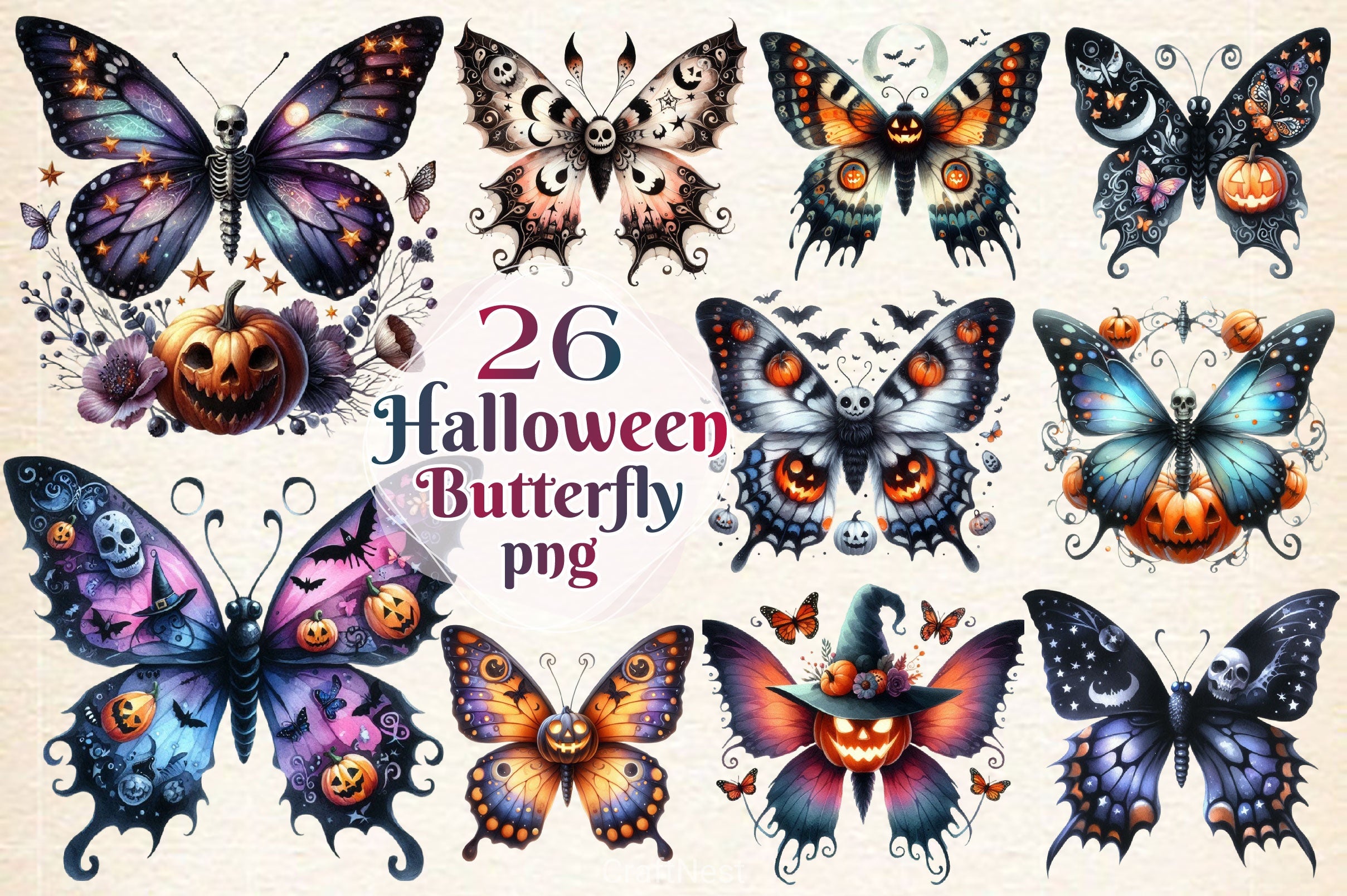 Halloween Butterfly Clipart Bundle - CraftNest - Digital Crafting and Art