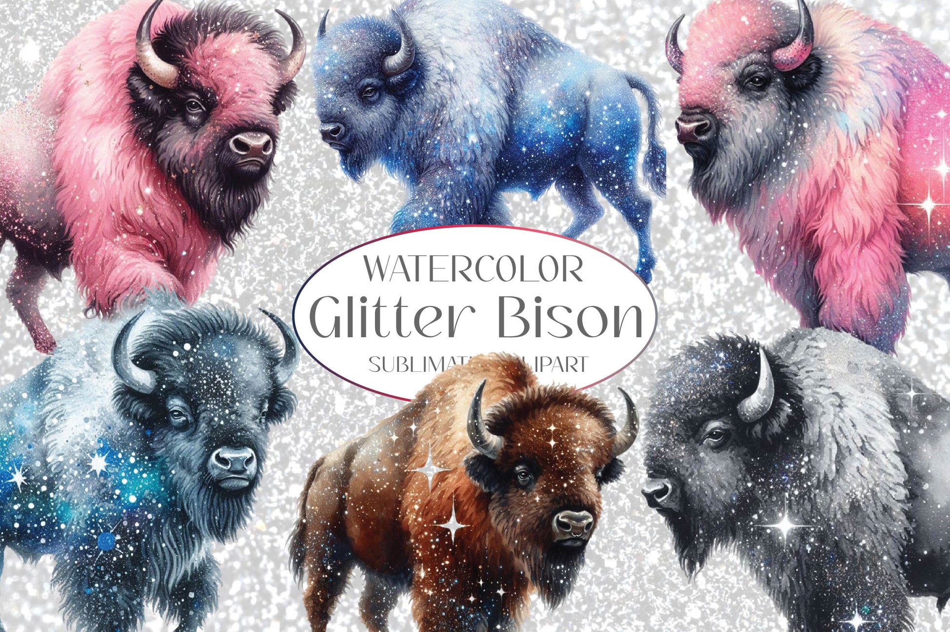 Glitter Bison Clipart Bundle - CraftNest - Digital Crafting and Art