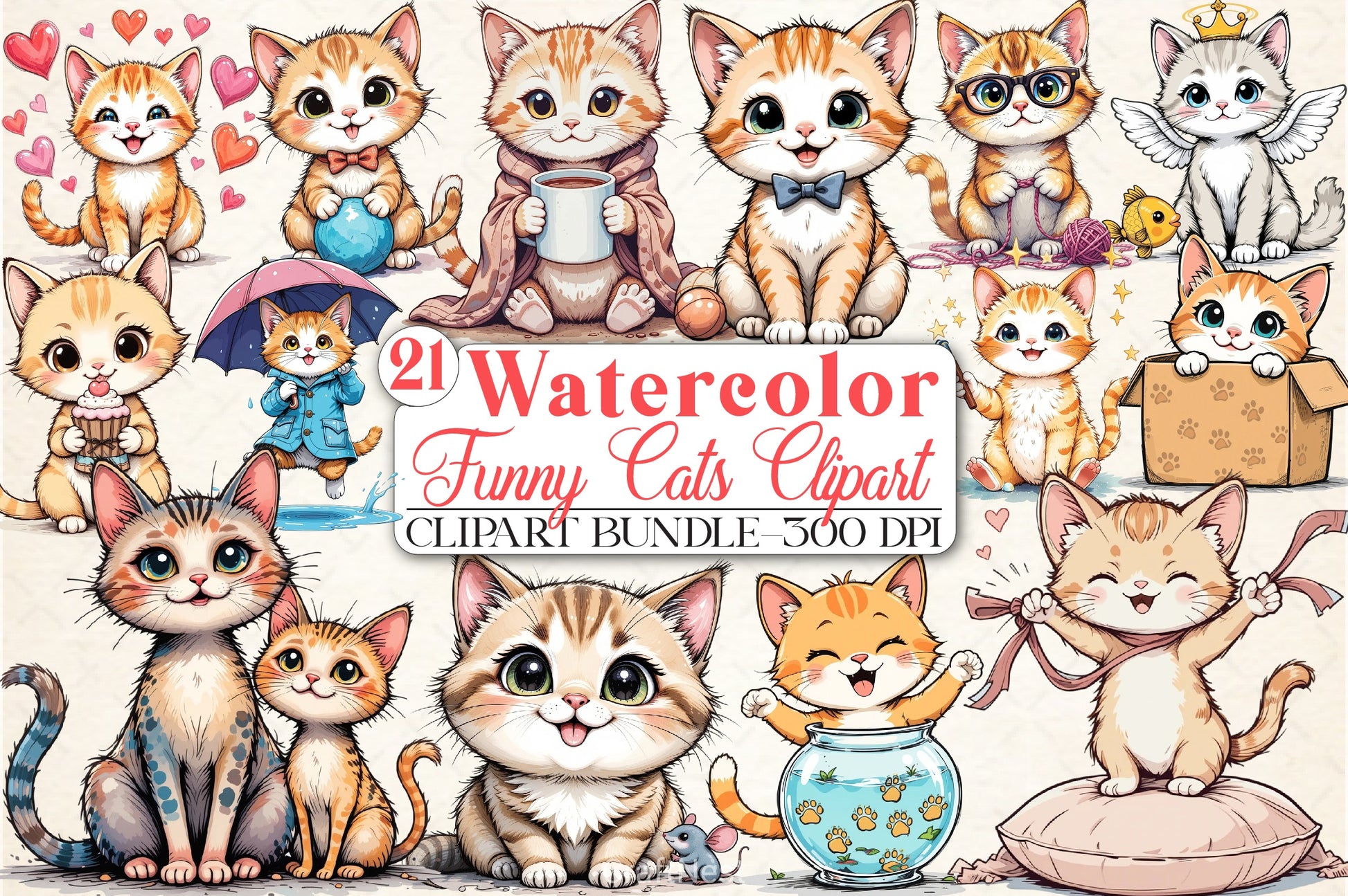 Funny Cats Clipart Bundle - CraftNest - Digital Crafting and Art