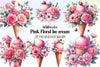 Pink Floral Ice Cream Clipart Bundle 1