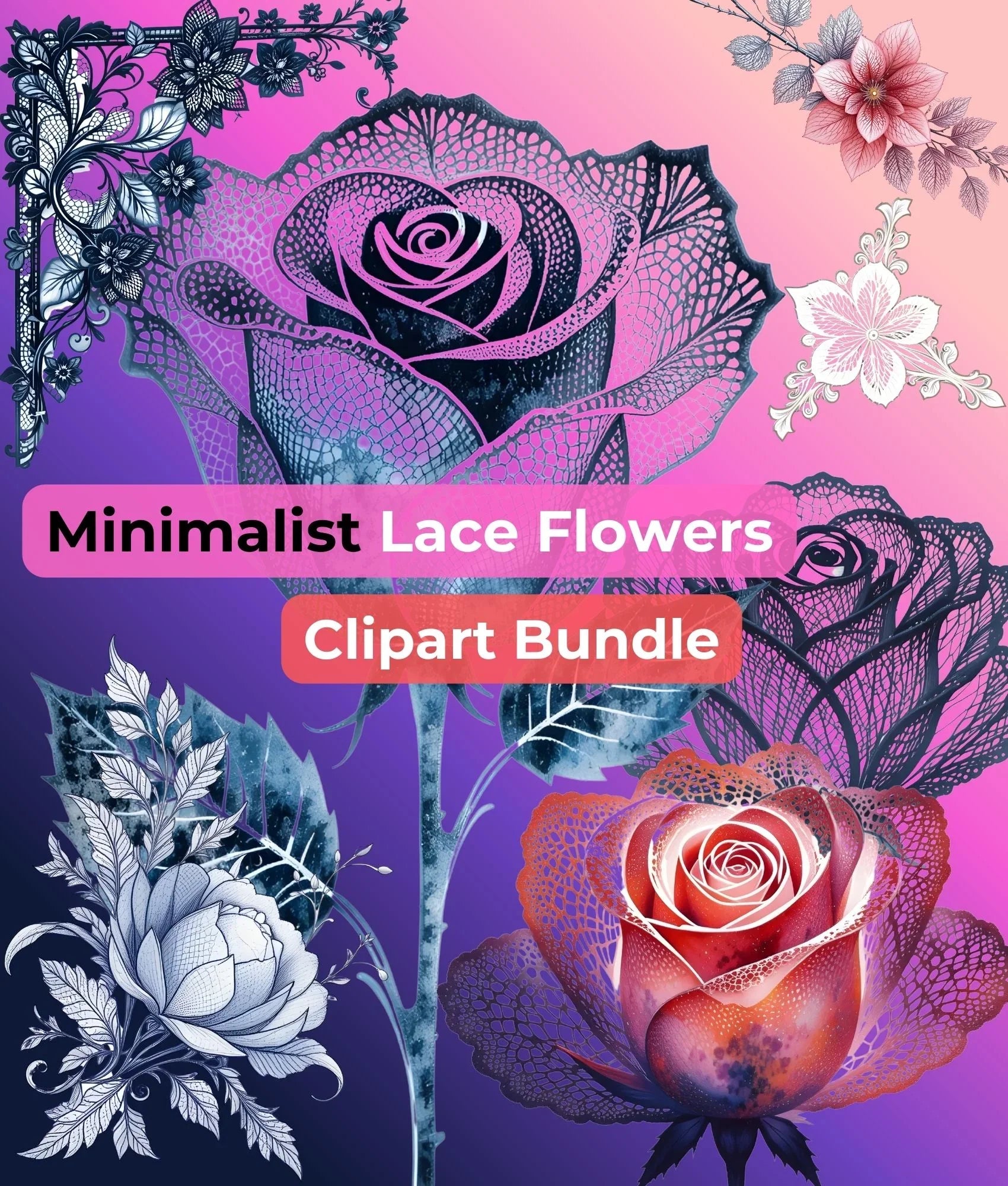 Minimalist Lace Flowers Clipart Bundle - CraftNest - Digital Crafting and Art