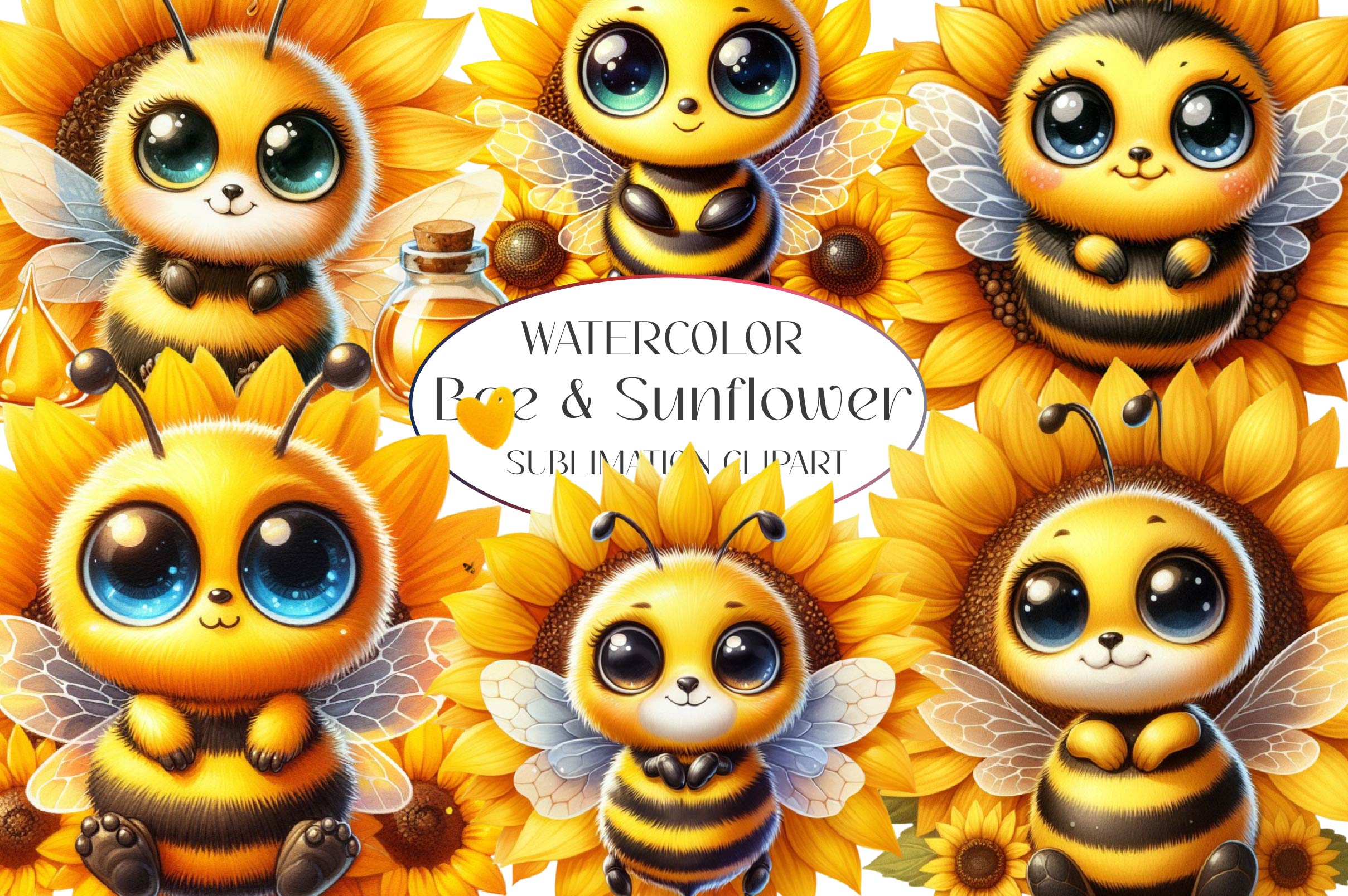 Bee With Sunflower Clipart Bundle - CraftNest - Digital Crafting and Art